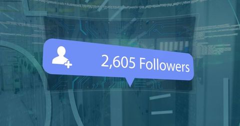 Social media followers notification in futuristic server room