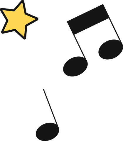 Minimalist Music Notes and Star Illustration with Transparent Background