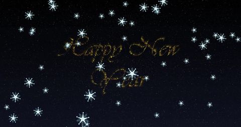 Glittery Happy New Year Message with Falling Snowflakes