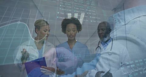 Healthcare Professionals Analyzing Data in High-Tech Setting