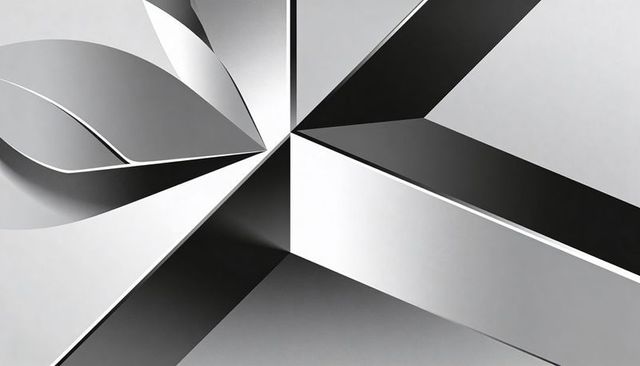 Monochrome geometric convergence with folded panels and petal curve, minimal abstract background