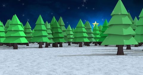 Winter Forest with Snowflakes and Christmas Star