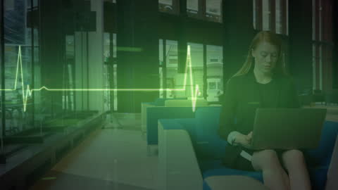 Businesswoman Analyzing Data with Heartbeat Overlay