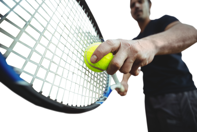 Hispanic Tennis Player Holding Ball with Racket on Transparent Background - Download Free Stock Videos Pikwizard.com