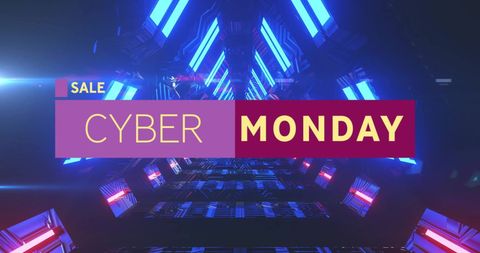 Cyber Monday Sale Text Over Futuristic Neon Background - Download Free Stock Images Pikwizard.com