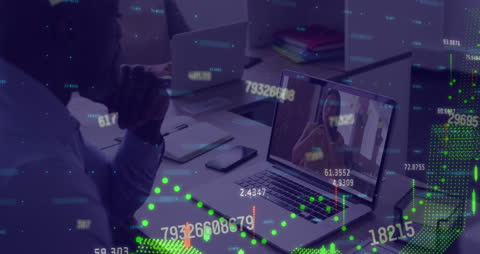 Businessman on Video Call with Financial Data Overlay