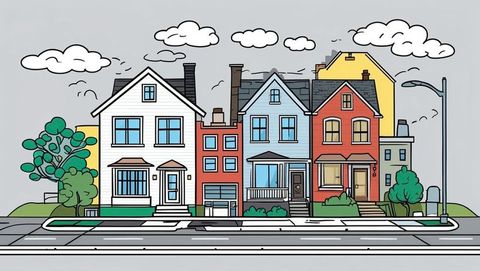 Colorful illustrated suburban neighborhood street