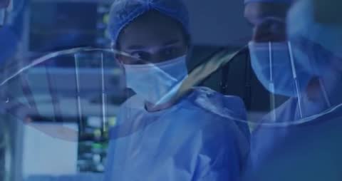 Surgeons Analyzing Data with DNA Overlay Element