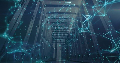 Futuristic Digital Network Globe in Server Room
