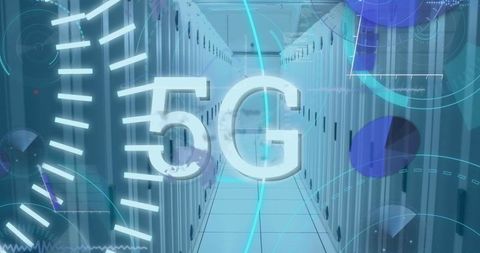 5G Technology Concept with Server Room in Background