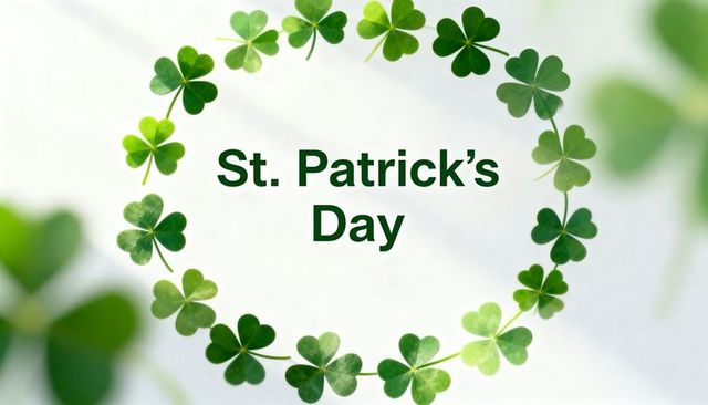 St. Patrick's day shamrock wreath flatlay with green clover ring surrounding centered text
