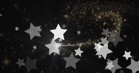 Festive Silver Stars and Snowflakes on Dark Background