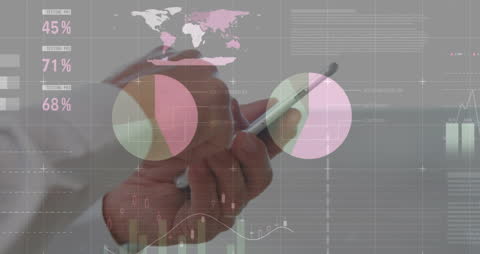 Businessman Analyzing Data Visualization on Floating Screen