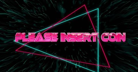 Retro neon arcade sign 'please insert coin' trendy design
