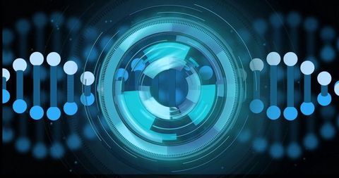 Futuristic HUD Interface with DNA Icons and Neon Blue Elements