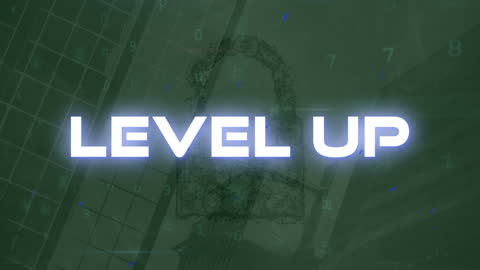 Level Up Text with Digital Interface Elements Overlay
