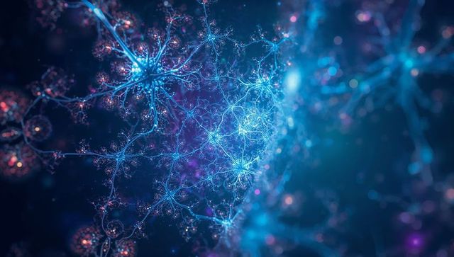 Glowing Neural Network Web with Pulsing Synapse Filaments and Futuristic Blue Energy