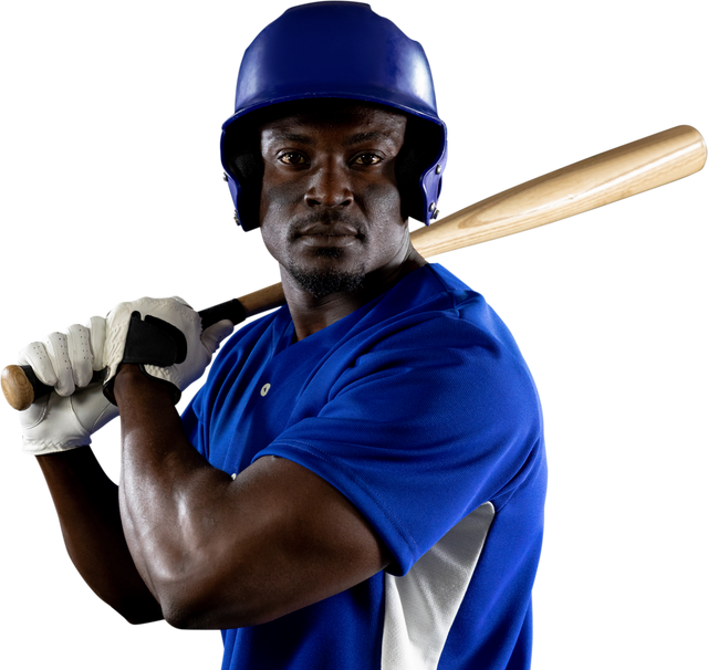 African American baseball player in blue uniform posing with bat transparent background - Download Free Stock Videos Pikwizard.com