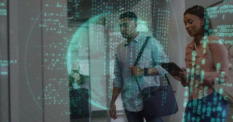 Tech Savvy Business Colleagues Immersed in Digital Innovation