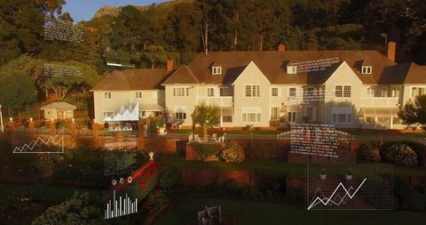 Luxury Mansion with Digital Graphs Illustrating Real Estate Investment