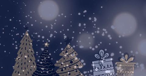 Whimsical Christmas Trees and Gifts Under Falling Snowflakes - Download Free Stock Images Pikwizard.com