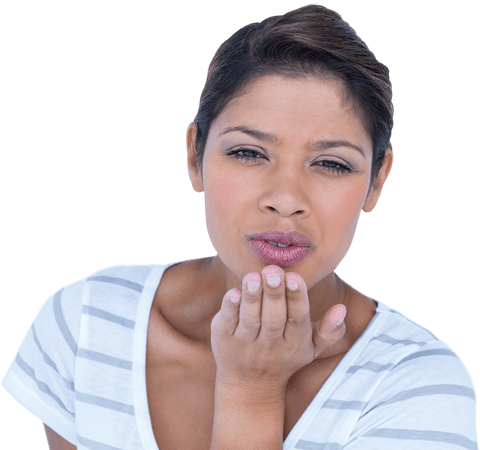 transparent portrait of woman blowing kiss wearin striped shirt - Download Free Stock Videos Pikwizard.com