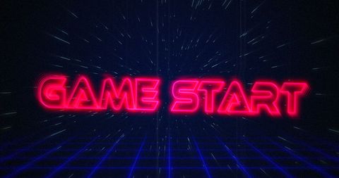 Retro neon game start screen futuristic background