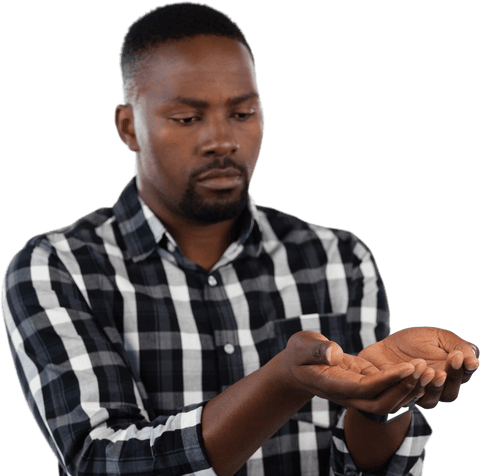 Transparent Background: Sad Man with Cupped Hands Wearing Plaid Shirt - Download Free Stock Videos Pikwizard.com