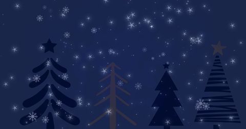 Snowfall over Illustrated Fir Trees on Dark Christmas Night