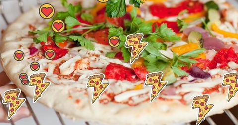 Colorful Vegetable Pizza Celebration with Fun Graphics - Download Free Stock Images Pikwizard.com