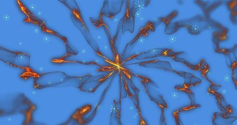 Dynamic Digital Waves with Snowflakes on a Vibrant Blue Background