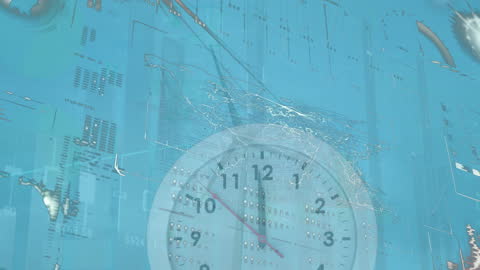 Futuristic Digital Interface with Global Map and Clock