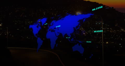 Global Business Data Processing Concept with Blue World Map