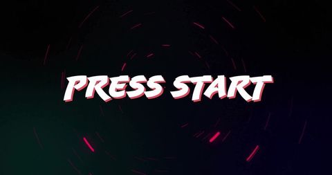 Press start text with neon light swirl effect