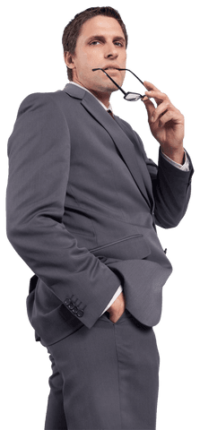 Confident Businessman Holding Glasses on Transparent Background
