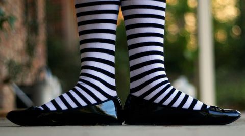 Striped socks with black patent leather flats