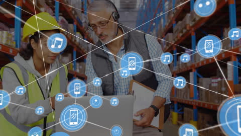 Warehouse Workers Using Digital Connectivity in Logistics