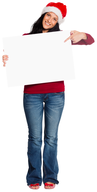 Smiling Woman in Santa Hat Holding Transparent White Sign Board - Download Free Stock Videos Pikwizard.com