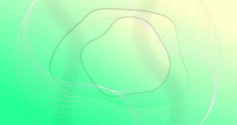 Translucent amoeboid form drifting on green cream gradient with minimal flowing white curves