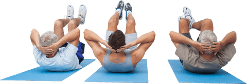 Transparent Background Men Exercising with Abdominal Crunches