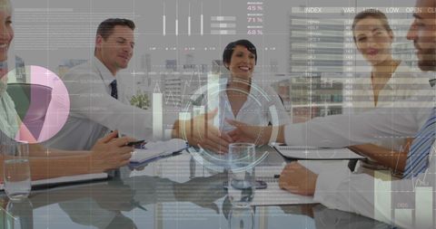 Successful Business Meeting with Financial Data Overlay - Download Free Stock Images Pikwizard.com