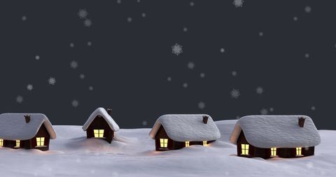 Peaceful Winter Snowfall Over Cozy Wooden Cabins