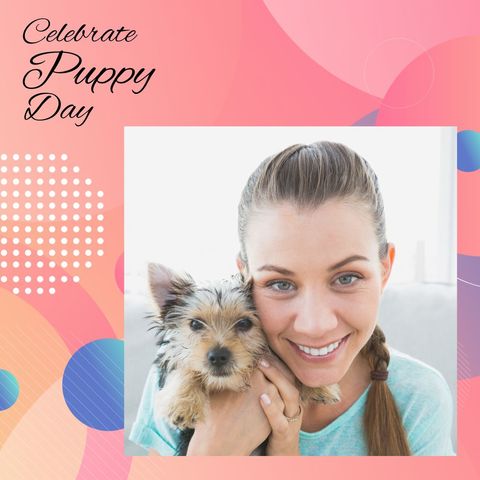happy woman embracing terrier puppy on puppy day celebration - Download Free Stock Templates Pikwizard.com