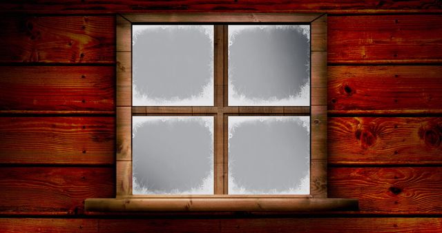 Wooden Cabin Window Covered in Frost and Snowflakes - Download Free Stock Images Pikwizard.com