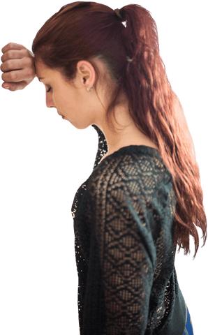 Transparent Side View of Upset Woman Leaning and Reflecting
