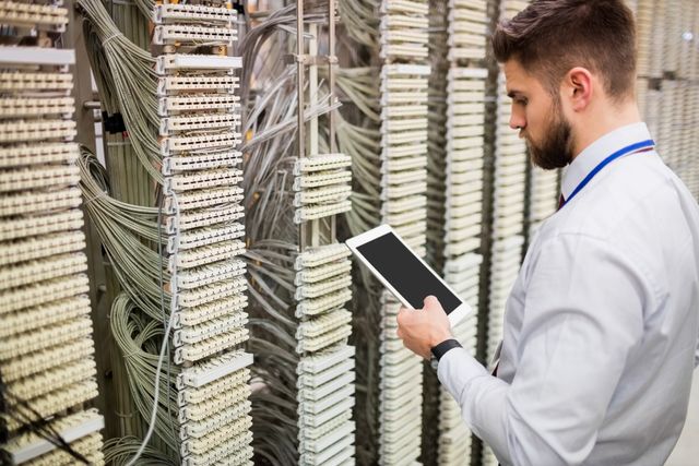 This image is ideal for illustrating concepts related to IT support, network maintenance, and data center operations. It can be used in articles, blogs, and presentations about technology, server management, and technical troubleshooting.