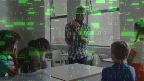 Educator Coding Tutorial with Students and Creative Digital Overlay