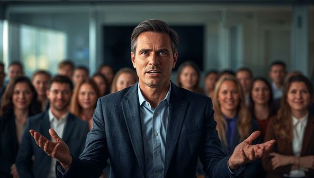 Business Leader Conducting Conference Presentation to Team