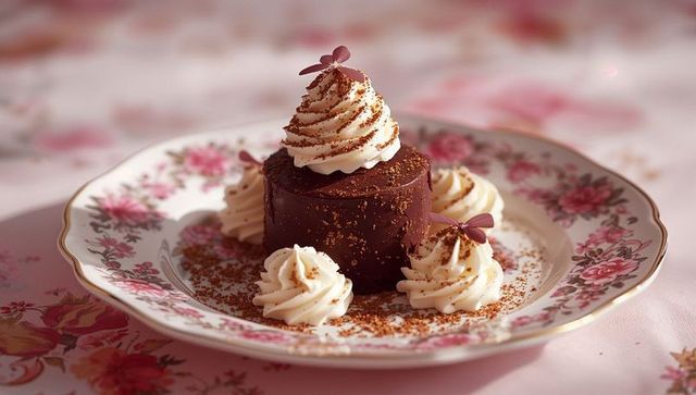 Exquisite Chocolate Dessert on Ornate Porcelain Plate