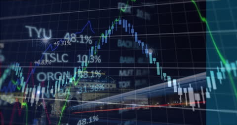 Financial Data Visualization Overlay on Cityscape at Night